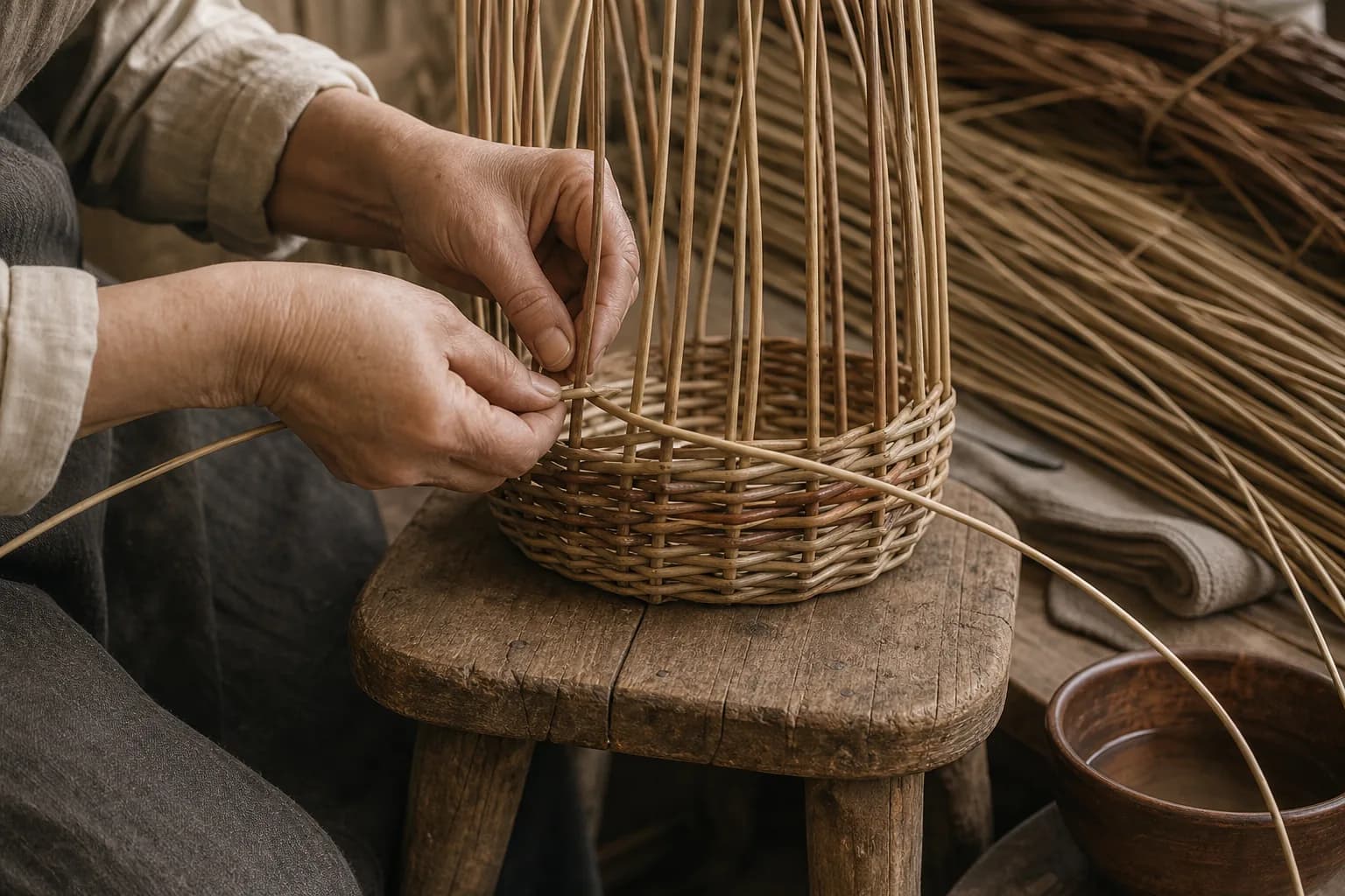 Плетение корзины из лозы